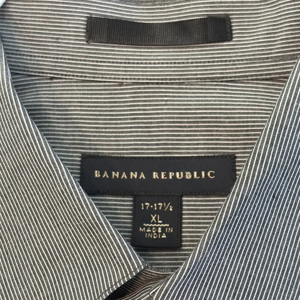 Banana Republic Men's Short Sleeve Dress Shirt XL 17-17.5 Grey Black Microstripe